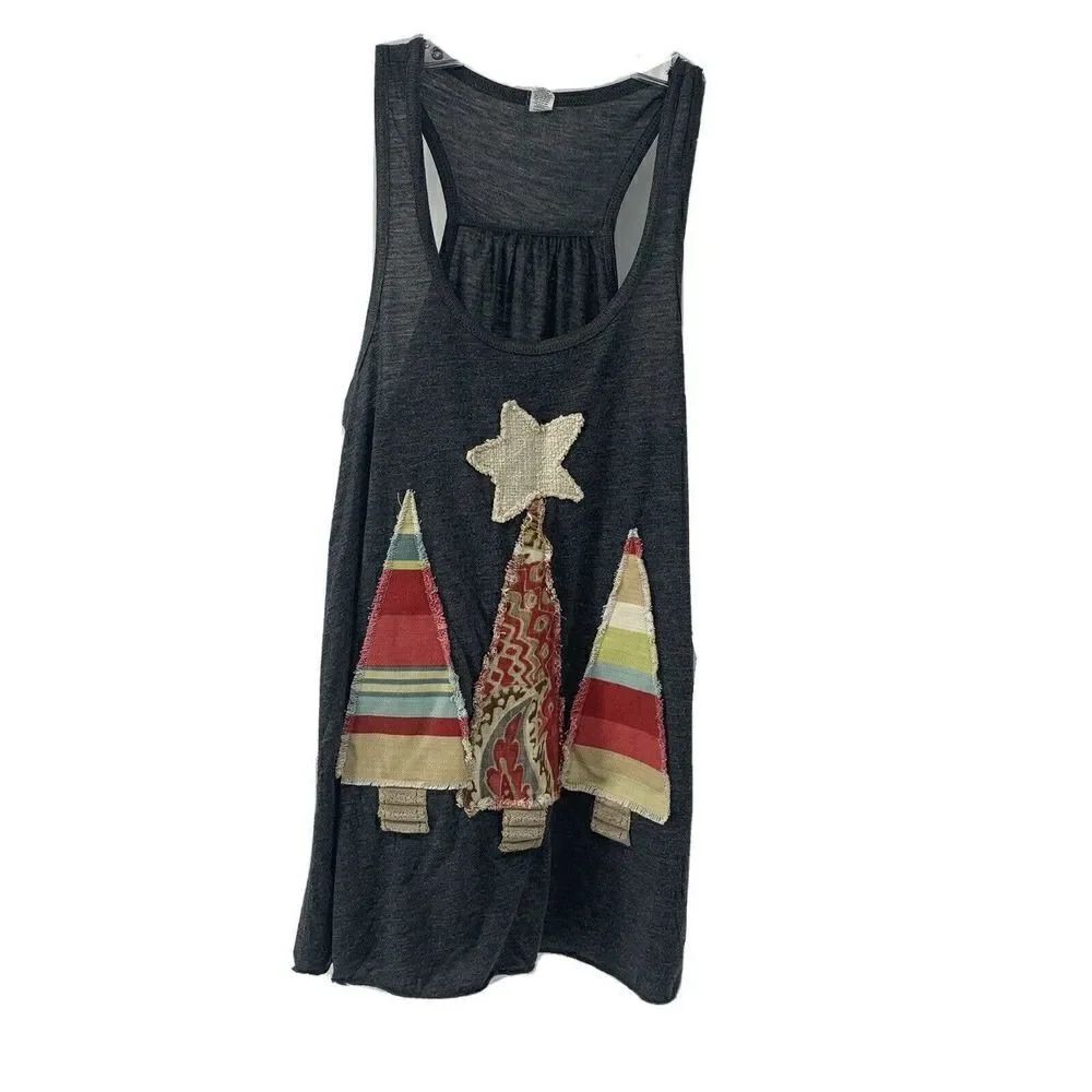 Christmas Tree Patchwork Racerback Tank Gray Small
